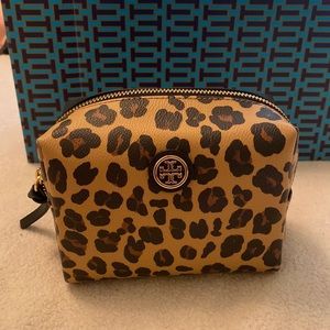Brand New Tory Burch Cosmetics or Travel Bag Leopard Ocelot Print with Gift Bag